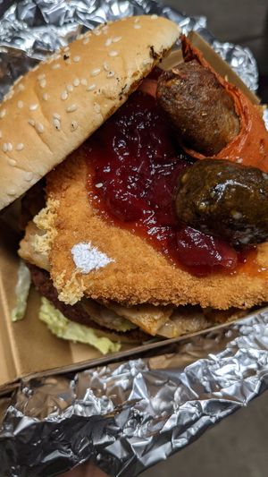 Close up of Xmas vegan special at Annie's Burger Shack in Nottingham
