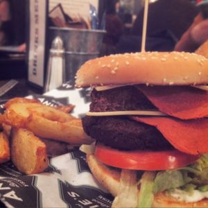 The Reggie with salted wedges  at Annie's Burger Shack in Nottingham