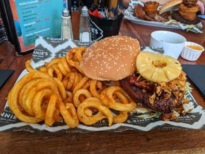 Vegan North Carolina Burger with added pineapple at Annie's Burger Shack in Nottingham