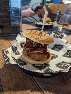 Lasagne burger, vegan at Annie's Burger Shack in Nottingham