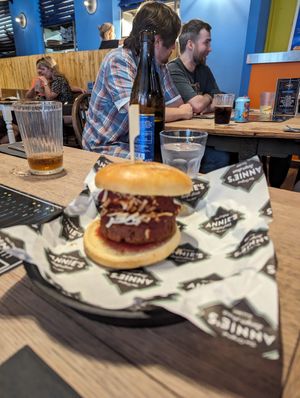 Lasagne burger, vegan at Annie's Burger Shack in Nottingham