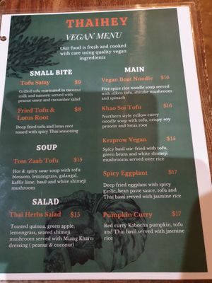 Menu at Thaihey Thaifood in New Orleans