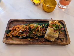 Fried tofu and lotus root. at Thaihey Thaifood in New Orleans
