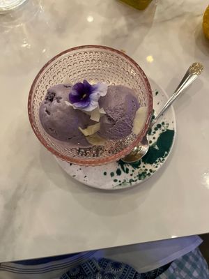 Vegan Ube, coconut, and pandan ice cream. beautiful presentation! Photo doesn’t do it justice😄 at Thaihey Thaifood in New Orleans