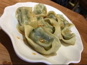 spicy dumplings  at Míng Shèng YǎngShēng Sù 铭圣养生素餐厅 in Shanghai