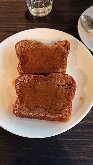 Vegan Banana Bread with salted Caramel sauce at Laxey Kitchen in Laxey