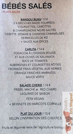 Menu at Chéri Coco in Pantin