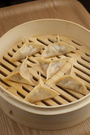 North Korean Mandu, made with kimchi and zucchini. at Mama Uma in Madrid