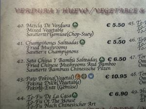 Ein Teil der vegetarischen Speisekarte  at Chino China Town in Fuerteventura