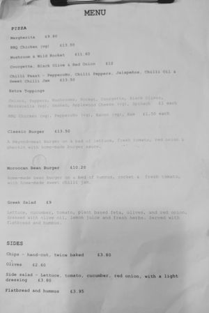 Menu as of 29.07.22 at The Sound Lounge in Sutton