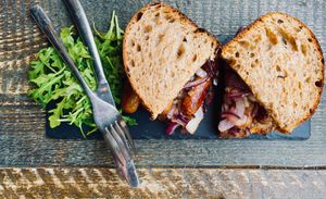 Sausage Sandwich on brown sourdough at The Sound Lounge in Sutton