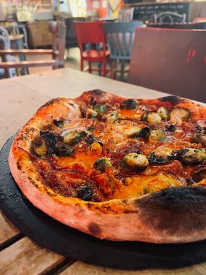 A Christmas Pizza special - with Brussel Sprouts at The Sound Lounge in Sutton