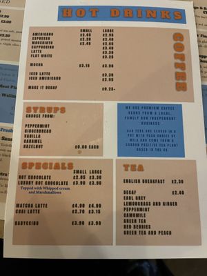 Hot drink menu  at The Sound Lounge in Sutton