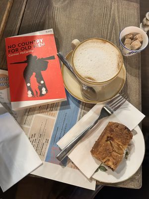 Caramel latte and apple cake  at The Sound Lounge in Sutton