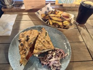 Hot head sandwich and chips  at The Sound Lounge in Sutton