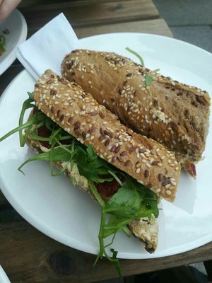 Hummus baguette at Cafe Loumee in Fuessen