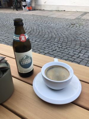 Coffee and water  at Cafe Loumee in Fuessen