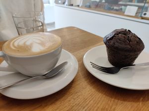 Cappuccino and Chocolate Muffin at Cafe Loumee in Fuessen