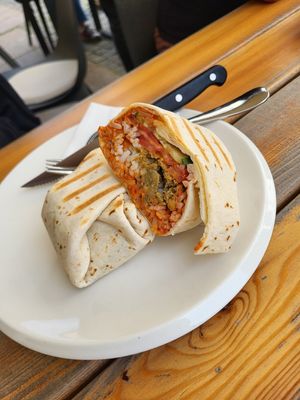 Burrito with falafel and red pepper at Cafe Loumee in Fuessen
