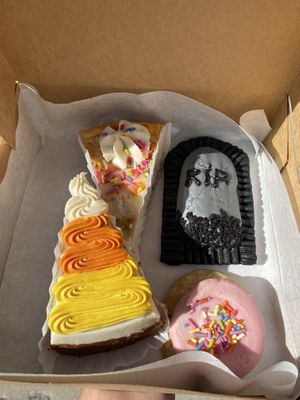 Confetti cheesecake, vanilla pop tart, candy corn cake, sugar cookie!   at Crust Vegan Bakery in Philadelphia