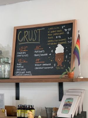 Menu w/ Prices at Crust Vegan Bakery in Philadelphia