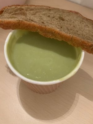 Broccoli soup at Green One BTC in Ljubljana