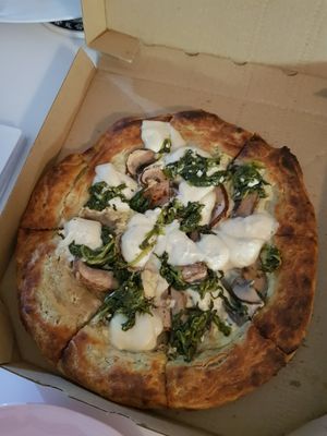 Pizza Bianca with extra cheese at Green One BTC in Ljubljana