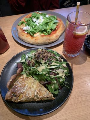 Vegan quiche and pizza  at Green One BTC in Ljubljana