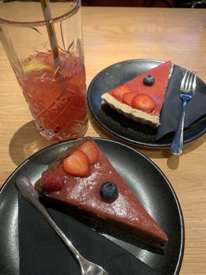 Vegan raspberry tart  at Green One BTC in Ljubljana