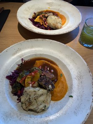 Vegan dish with tempeh, red cabbage vegan gravy...  at Green One BTC in Ljubljana