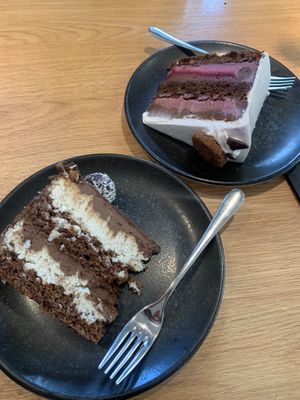 Vegan bounty and raspberry cakes  at Green One BTC in Ljubljana