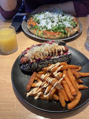 pizza cuketa and hotdog  at Green One BTC in Ljubljana