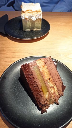 Choco-orange cake and Kremsnita at Green One BTC in Ljubljana