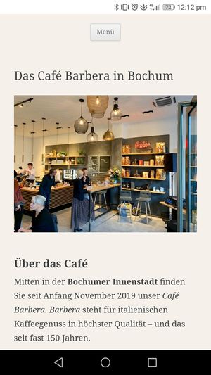Screenshot from their homepage at Café Barbera in Bochum