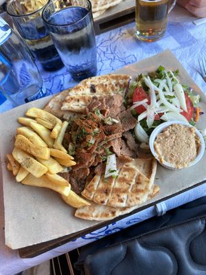 vegan gyros, pita, friesd  at Zorbas in Zakynthos