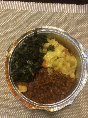 Misir wot , braised cabbage and collard greens. WOW at Tigi's in Stone Mountain