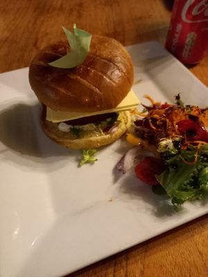 Vegan Burger with Vegan Cheeze! at Cafe Under the Spire in Gateshead