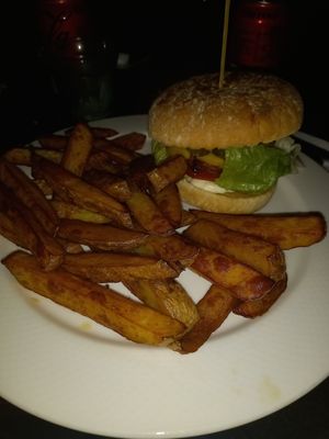 Spire Vegan Burger with Chips! at Cafe Under the Spire in Gateshead