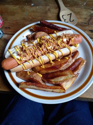 Vegan Hot Dog with Chips. The Chips were fine, the hot dog was terrible as it was not cooked, it was out of the fridge cold & it was like they hadn't even bothered cooking it. at Cafe Under the Spire in Gateshead