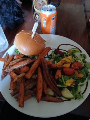 Vegan Burger with Chips & Salad! at Cafe Under the Spire in Gateshead