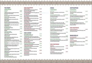 Menu  at Dosa Hut in Wolverhampton