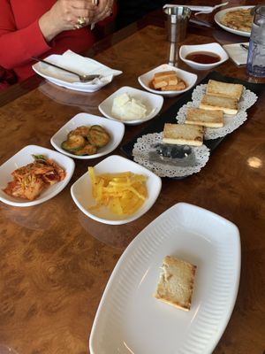 Pan fried tofu. Kimchi not vegan   at Mr Tofu House in Wayne