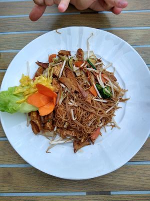 Reisnudeln mit Sojafleisch und Gemüse at Tau in Vienna