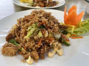 Rice with veggies and vegan meat  at Tau in Vienna