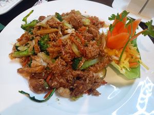 Fried rice with soymeat and vegetables at Tau in Vienna