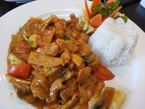 Daily Menu M4 Indonesian chicken with vegetables and rice at Tau in Vienna