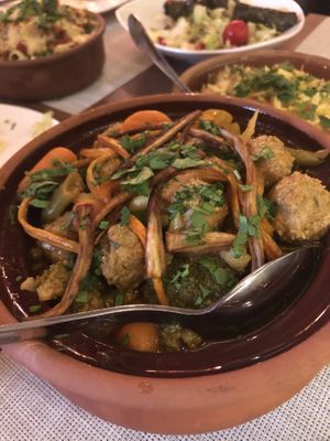 Vegan meatballs with veggies and tomato at Forever in Malmo