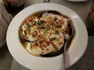 Fattet Makdos.. very liquid, it must be better together with another food a bit more solid. At least for me. at Forever in Malmo