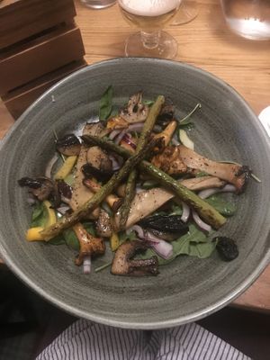Wild mushroom and asparagus salad! at Port Charlotte Hotel in Islay