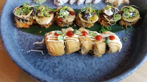 Oyster truffle tapenade sushi (up) and spicy tomato vermicelli sushi (very spicy) at ZIZO in Zandvoort